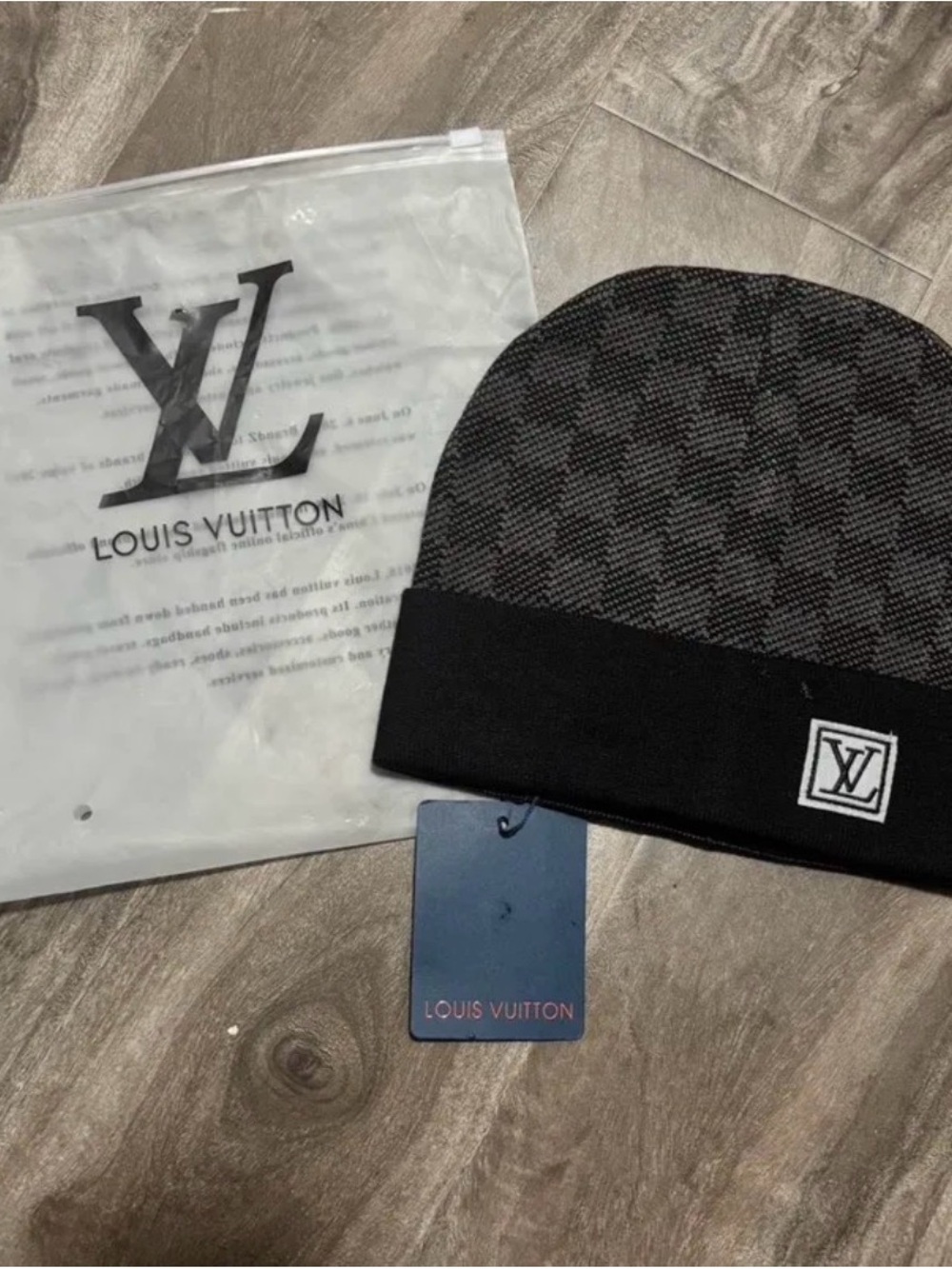 Louis Vuitton Men’s Black & Gray Check Monogram Beanie